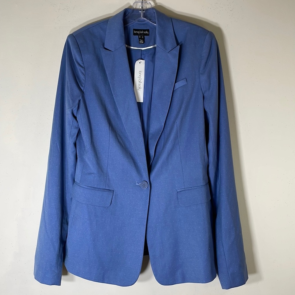 Boho Long Tall Sally One Button Blue Pindot Tailored Suit Jacket Women’s-8.